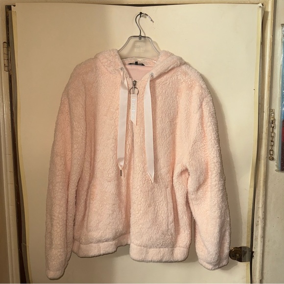 Bebe pink logo Sherpa jacket with hoodie women’s size Large - Picture 9 of 12